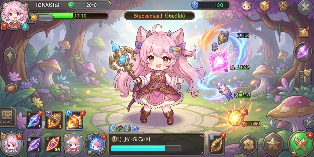 Screenshot aplikasi EMON77 menunjukkan karakter utama yang beraksi.